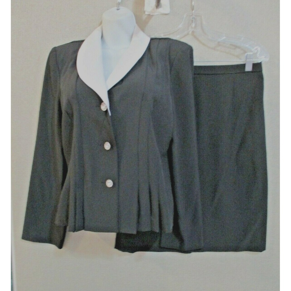 T. Milano Skirt Suit Size 12 Petite Jeweled Buttons B & W Outfit Set
